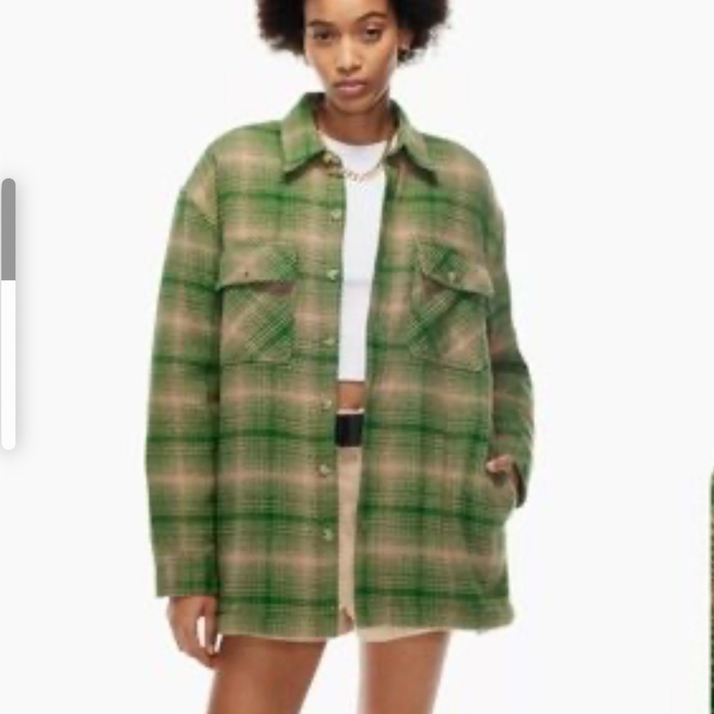 TNA Green and Tan Plaid fleece Jacket